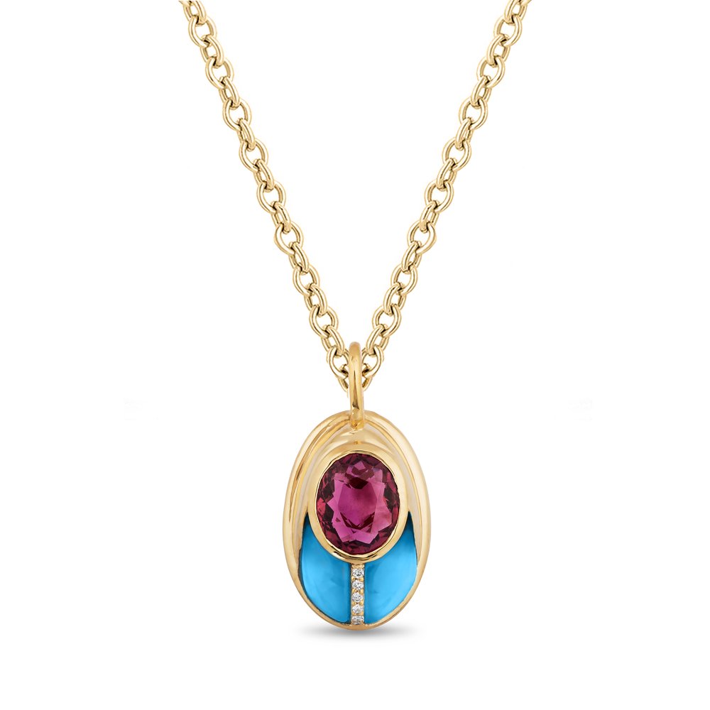 Love Bug Pendant - Turquoise & Pink Tourmaline