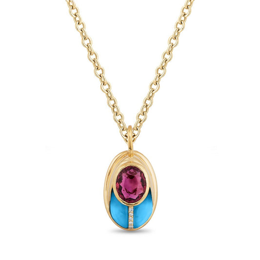 Love Bug Pendant - Turquoise & Pink Tourmaline