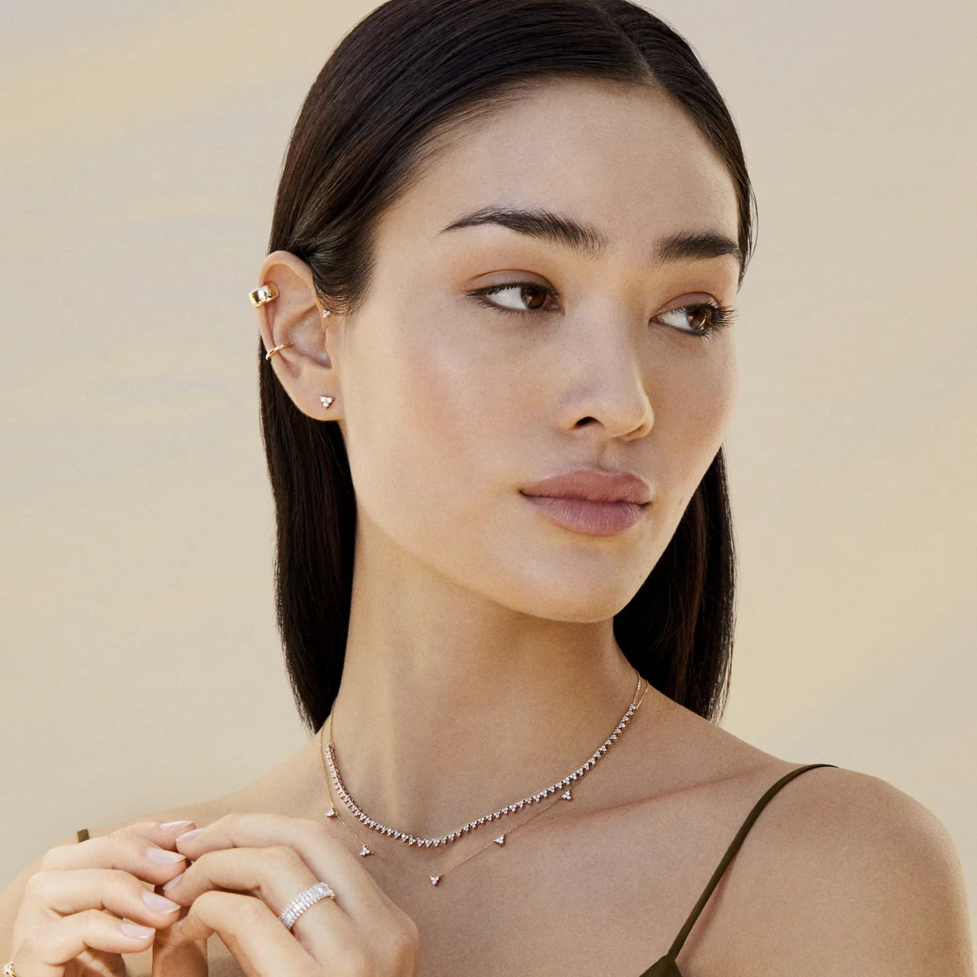 Diamond Cluster Half Riviera Necklace