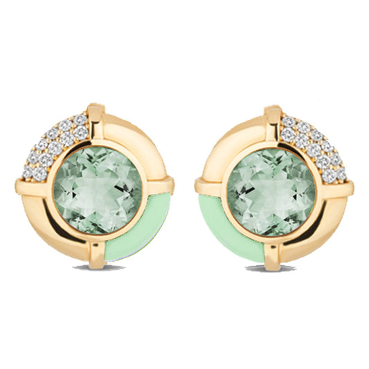Touch of Spice Button Studs - Prasolite with Mint Opal & Diamonds
