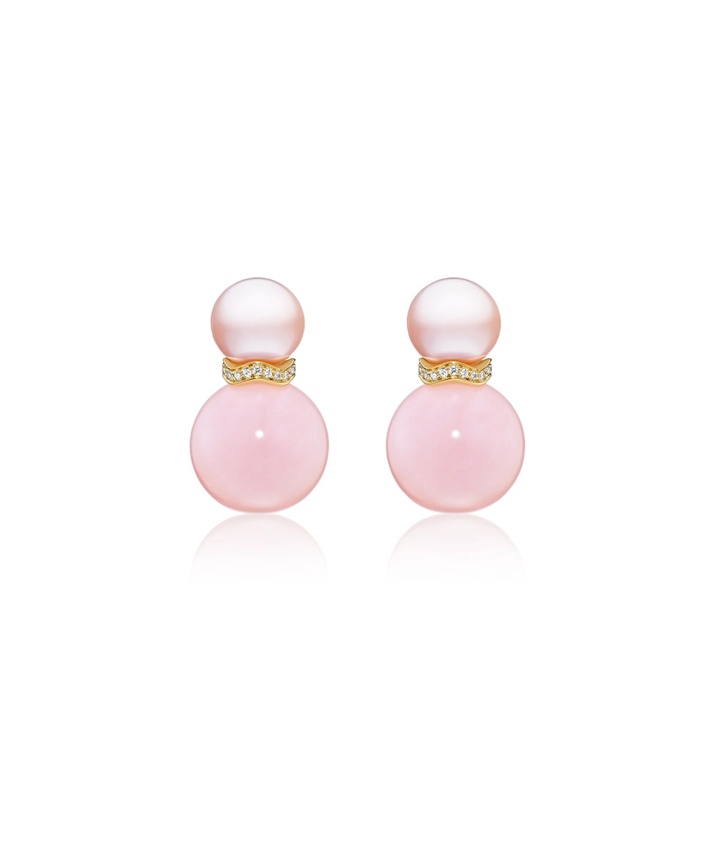 Large Ric Rac Bead Earrings with Pink FW Pearl and Pink Opal