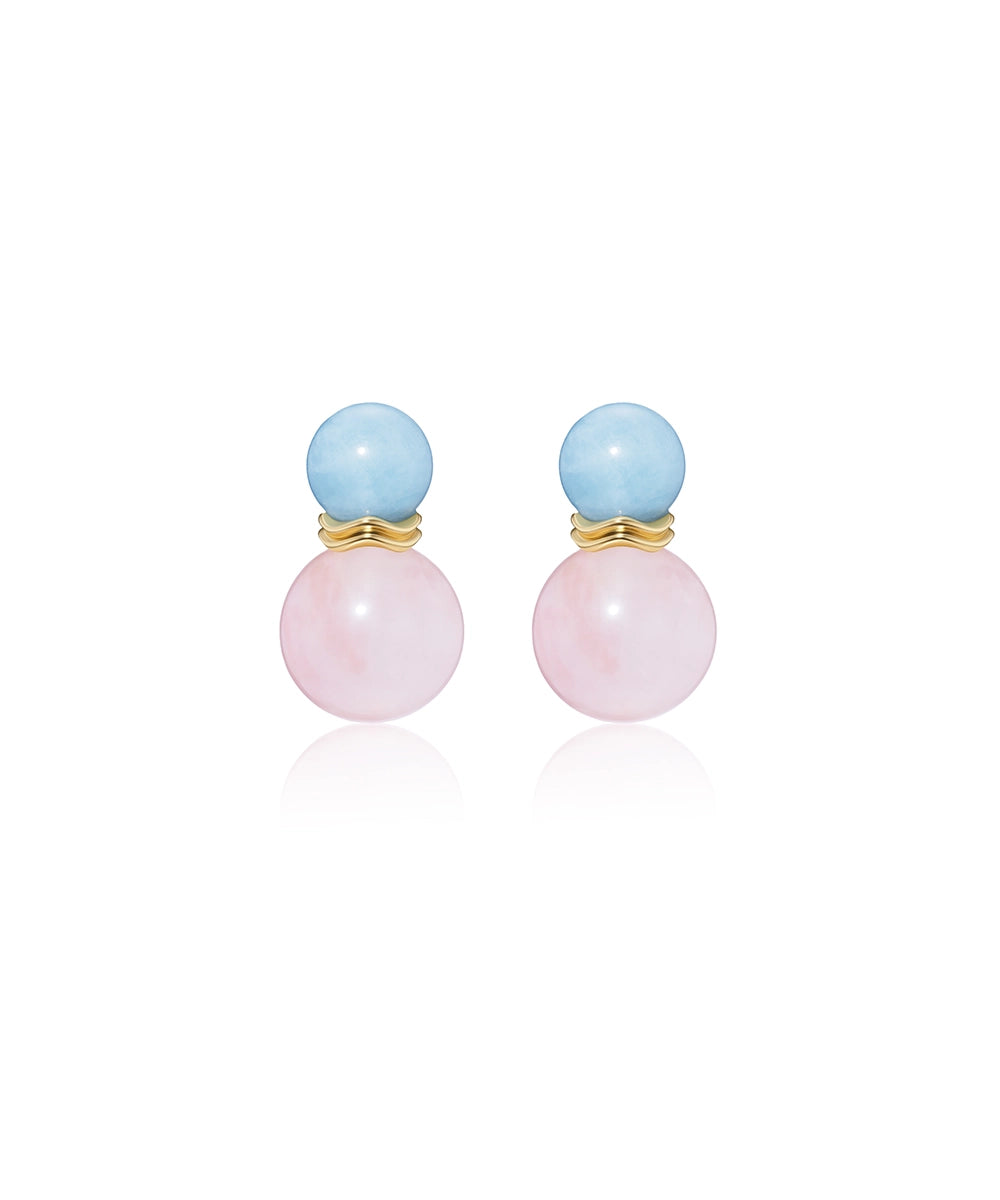 Large Ric Rac Earrings - Aquamarine + Pink Quartz