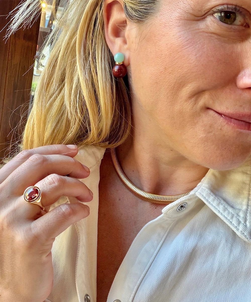 Large Ric Rac Bead Earrings with Amazonite and Red Jasper