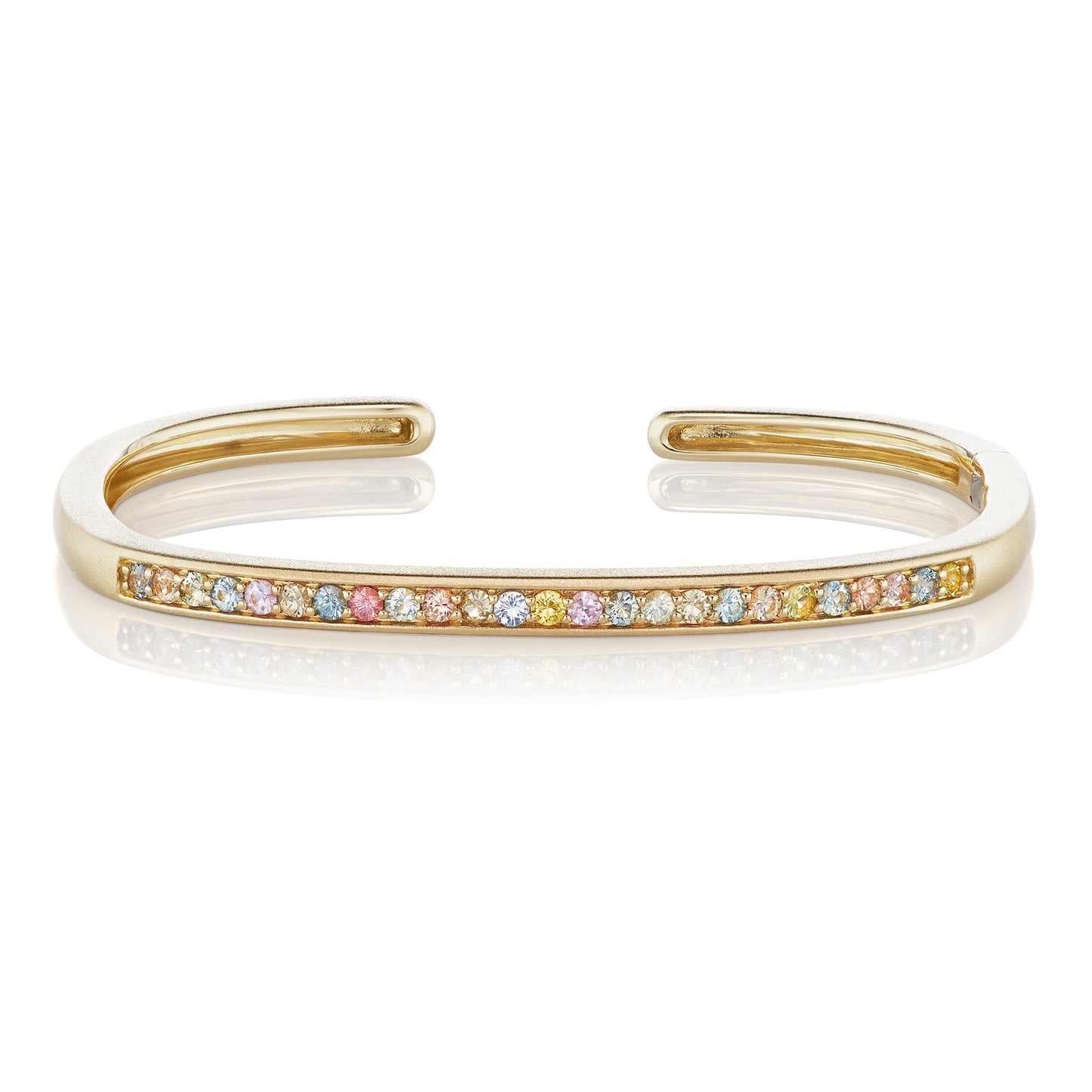 Slim Hinged Rectangular Cuff with Unheated Pastel Sapphires