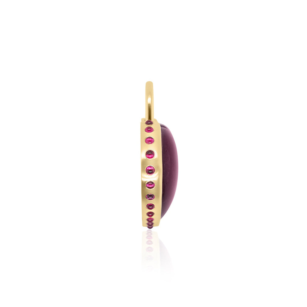 Heart Pendant - Purple Tourmaline and Ruby Cabochon