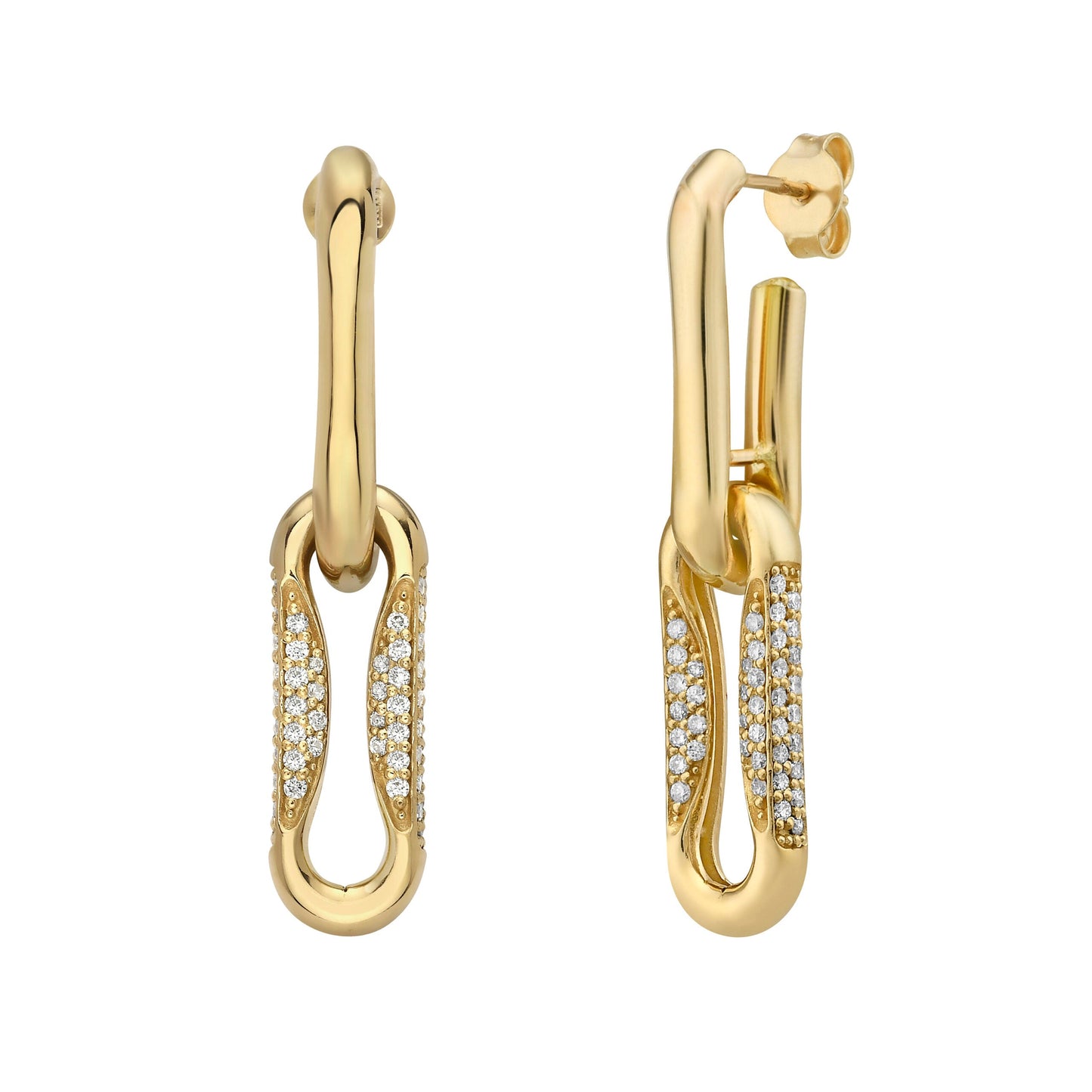 Milano Pinched Link Drop Earrings with Diamonds