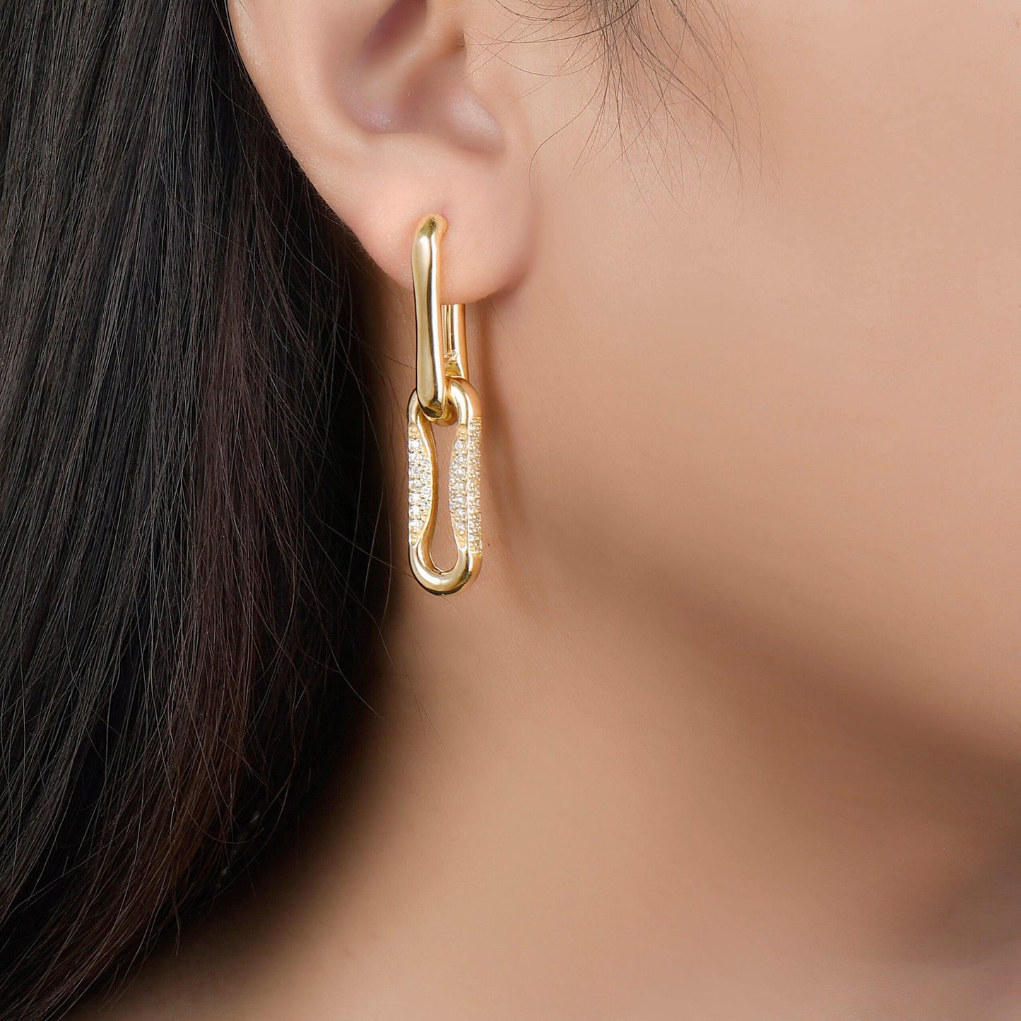 Milano Pinched Link Drop Earrings with Diamonds