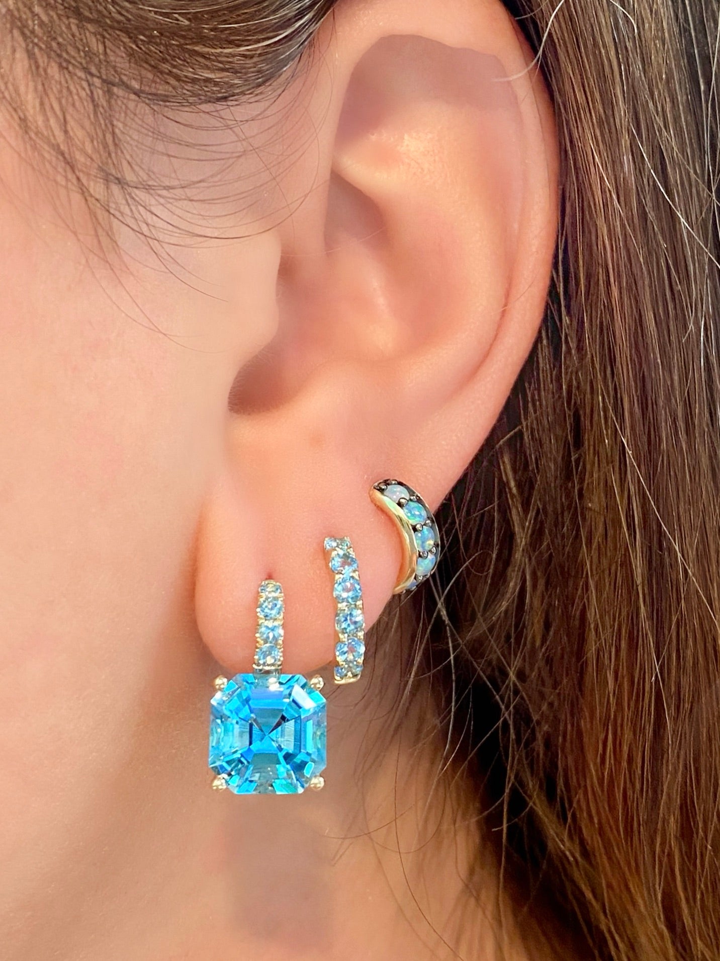 Cirque Octagonal Drop Earrings with Blue Topaz
