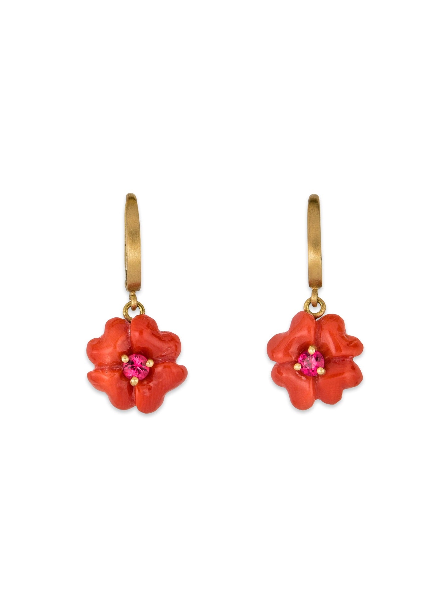 Clover Pendant Earrings with Coral and Spinel
