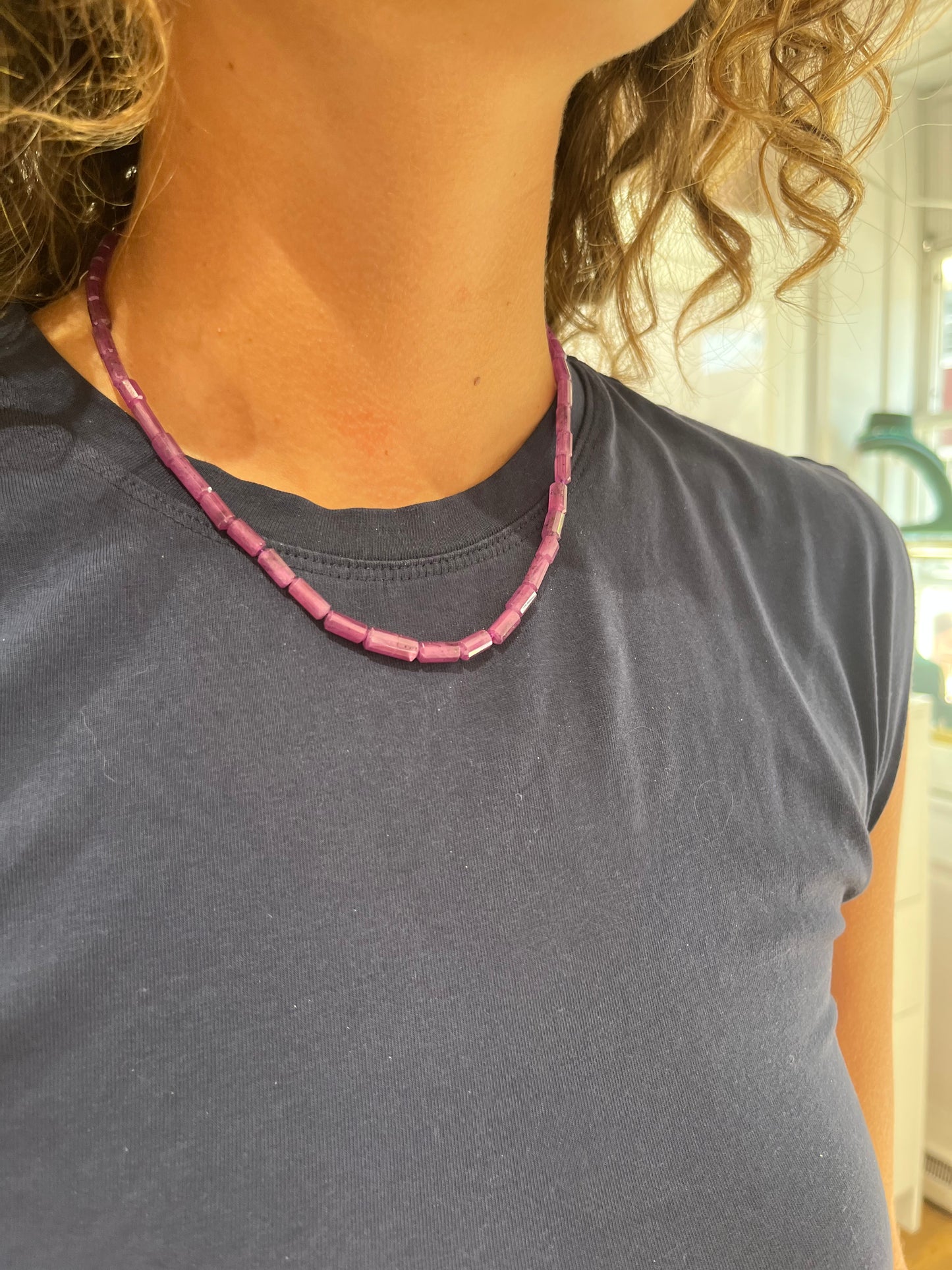 Pink Sapphire Tube Beaded Necklace