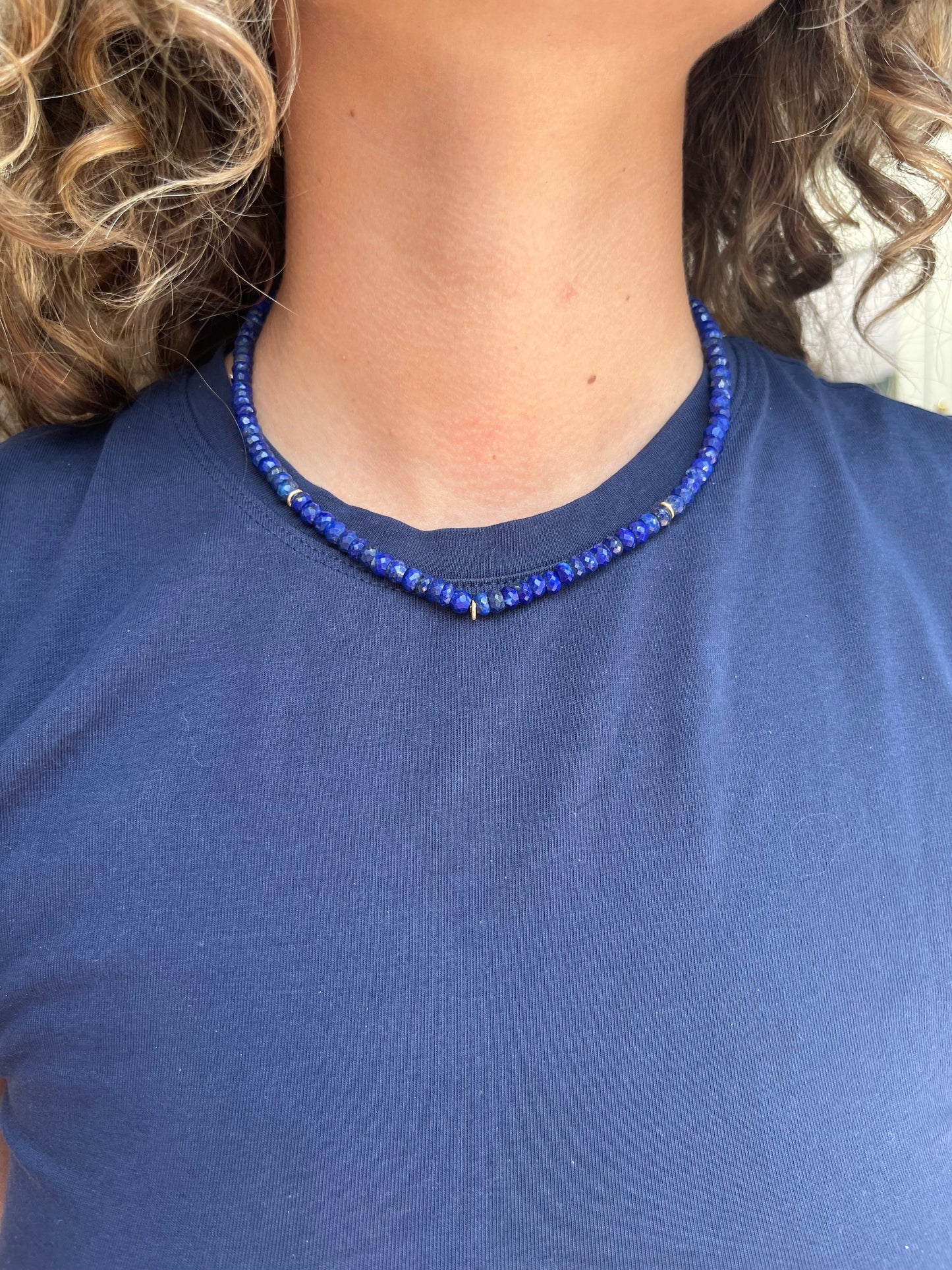 Lapis Beaded Necklace with Yellow Gold Beads