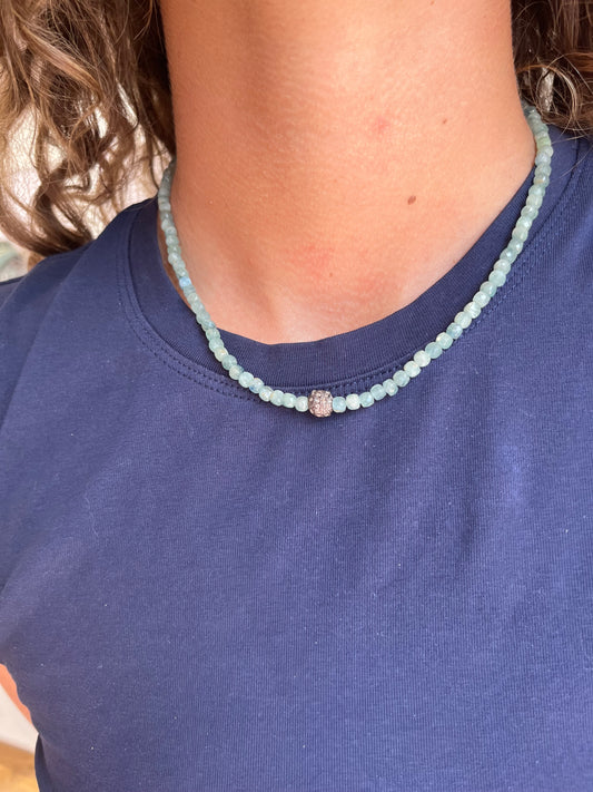 Kyanite Cube Beads Necklace with Oxidized Sterling Silver Bead