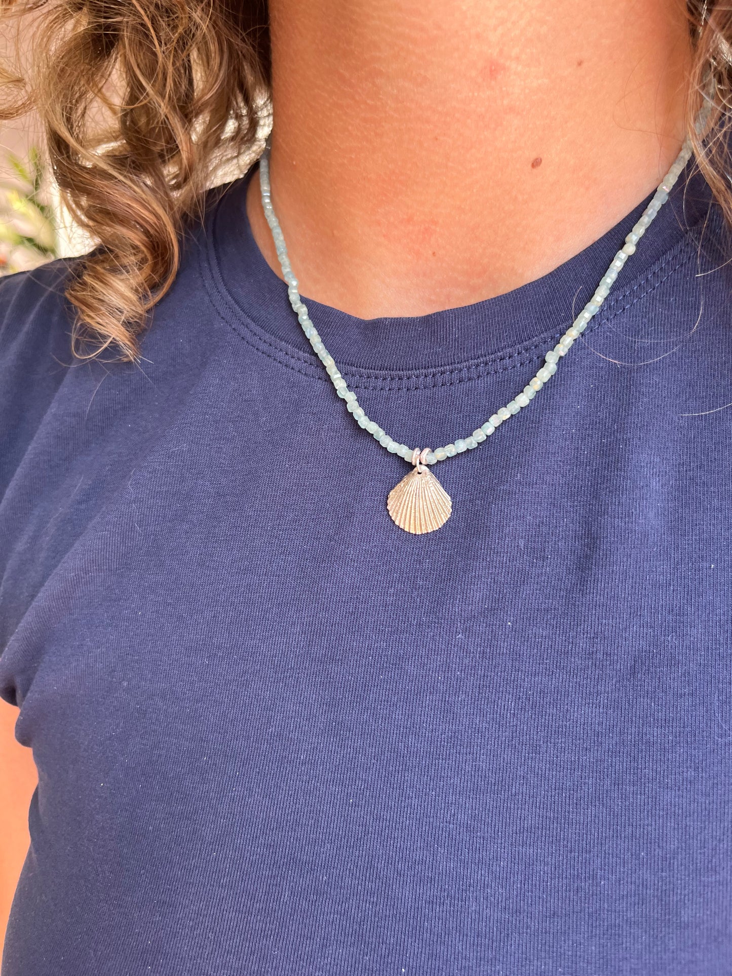 Kyanite Necklace with Sterling Silver Shell