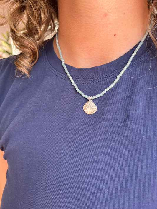 Kyanite Necklace with Sterling Silver Shell