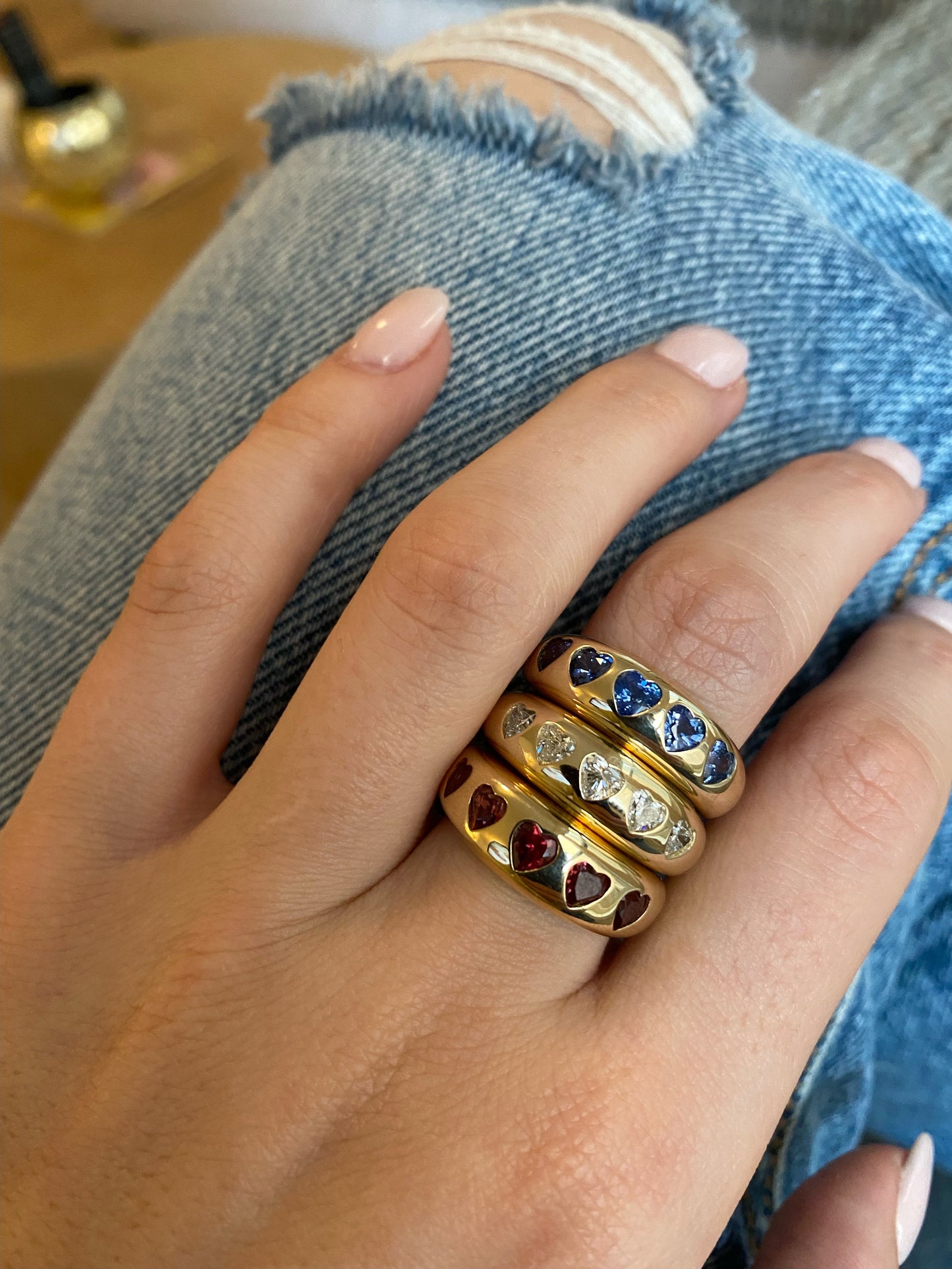Nomad Ring - Ombre Blue Sapphire Hearts