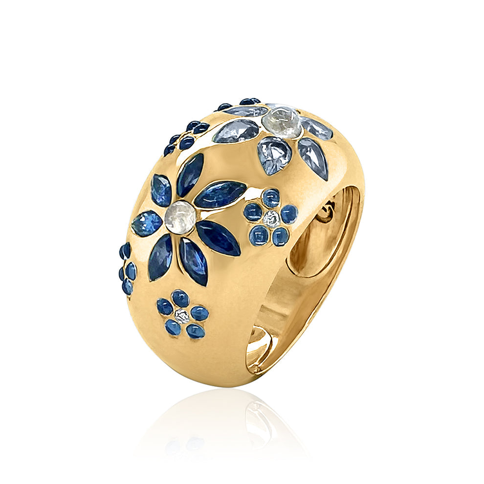 Chunky Flora Nomad Ring - Blue Sapphire & Moonstone