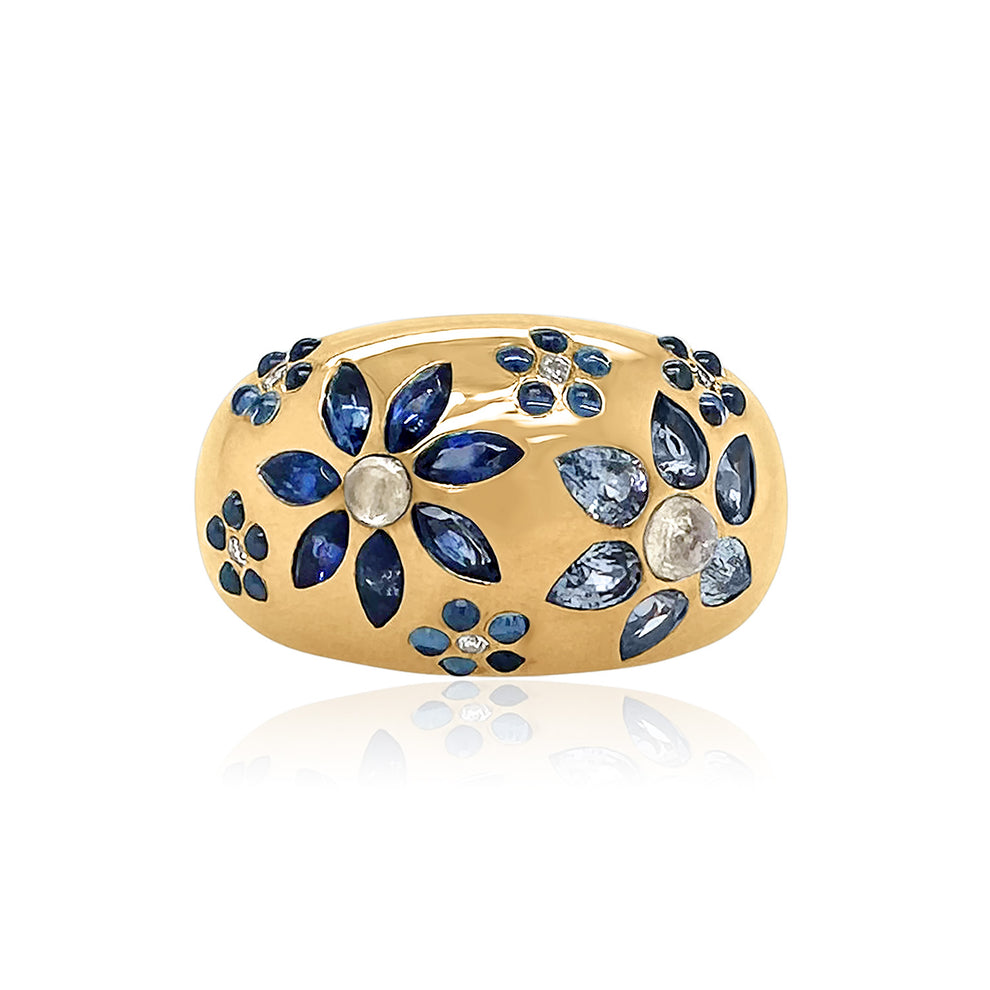 Chunky Flora Nomad Ring - Blue Sapphire & Moonstone