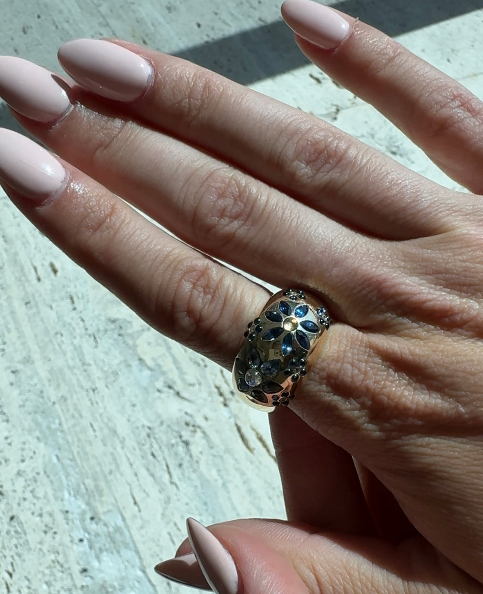 Chunky Flora Nomad Ring - Blue Sapphire & Moonstone