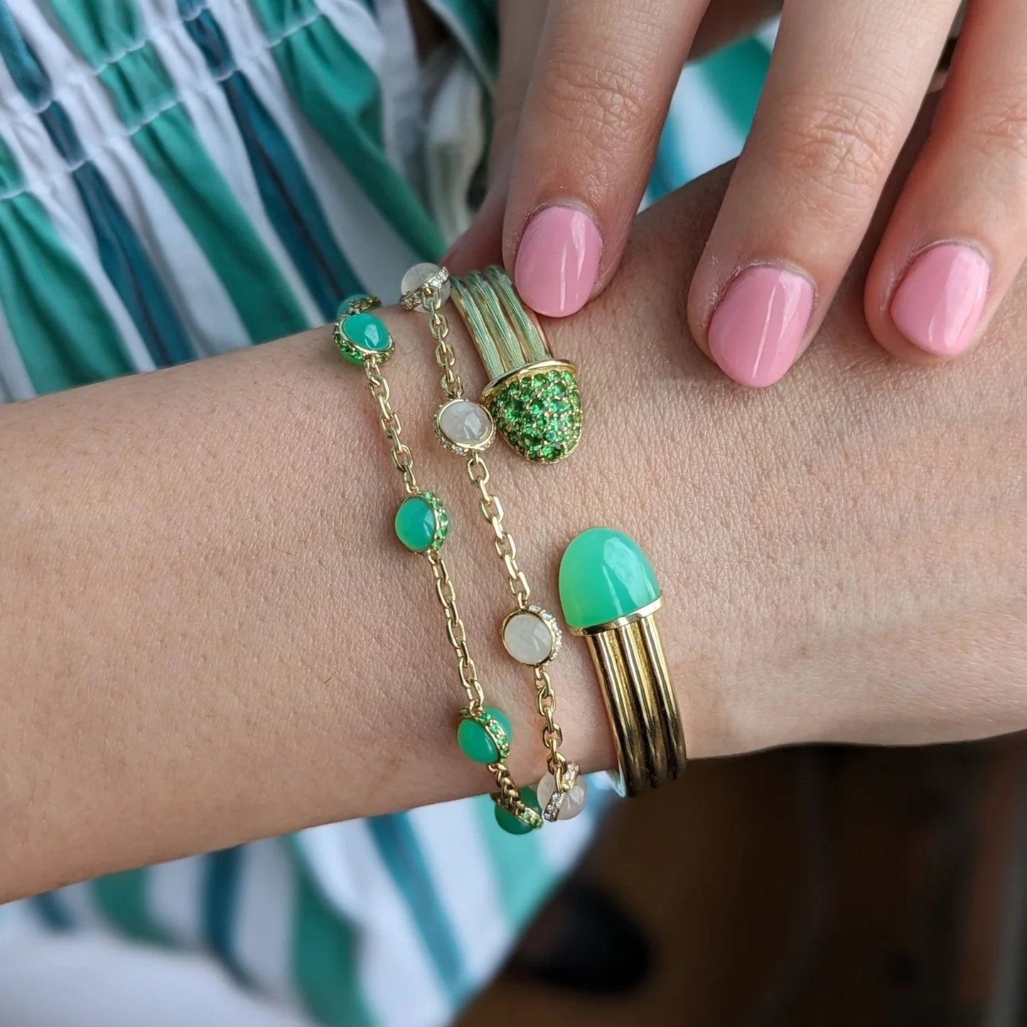 Found Cabochon Station Bracelet - Diamond & Moonstone