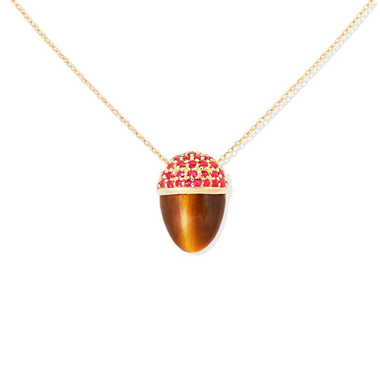 Found Cap Pendant Necklace - Tigers Eye and Ruby
