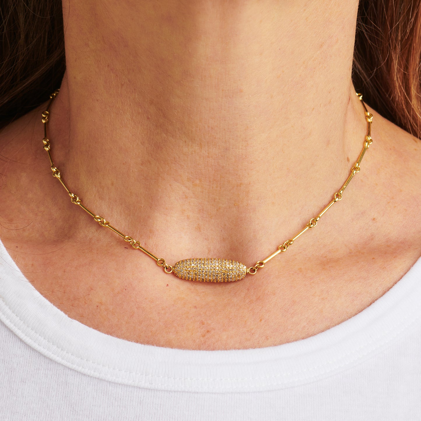Signature Micro-Link Chain with Diamond Bar