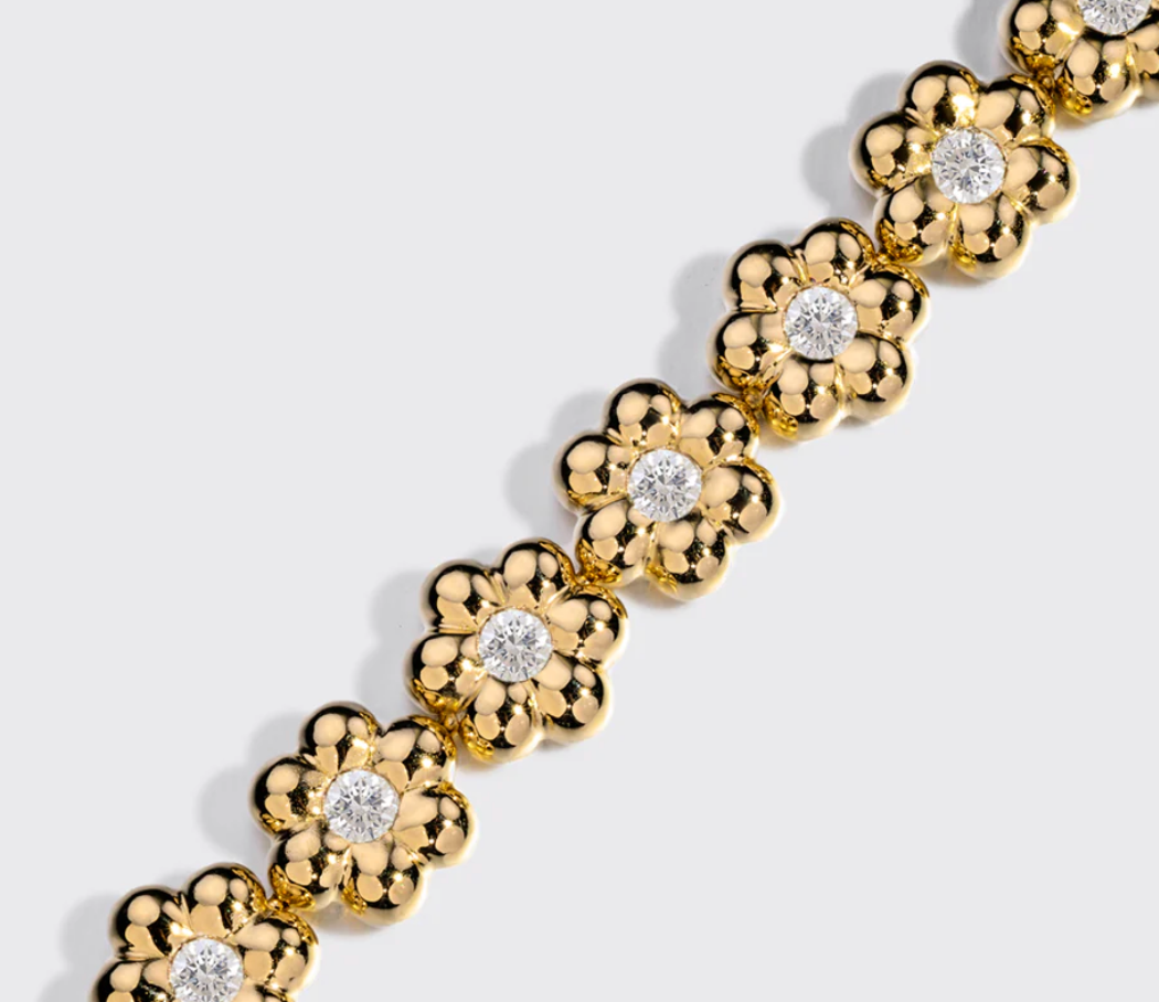 Diamond Flower Puff Bracelet - 18k Yellow Gold