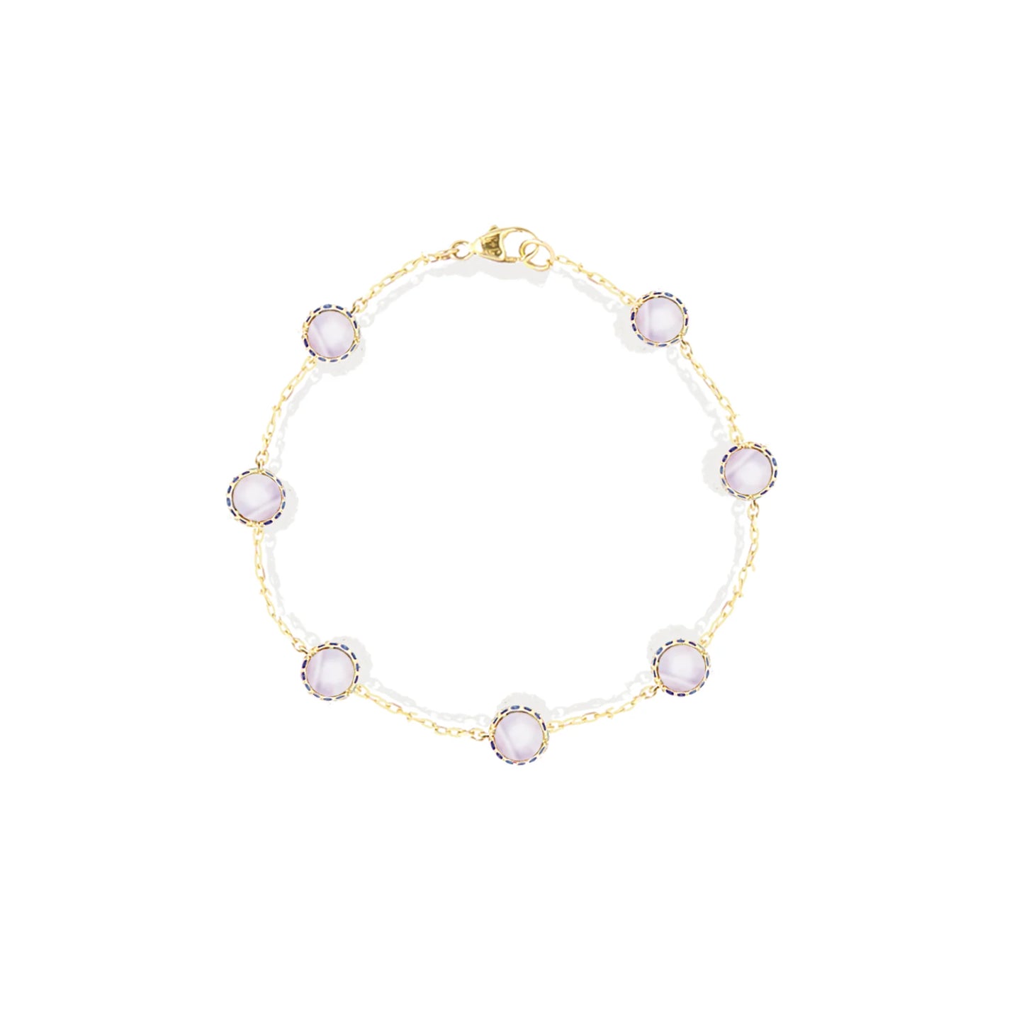 Found Cabochon Station Bracelet - Blue Lace Agate
