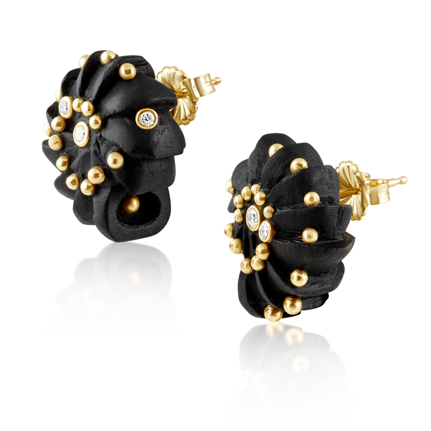 Ebony Carved Wood Ammonite Earrings