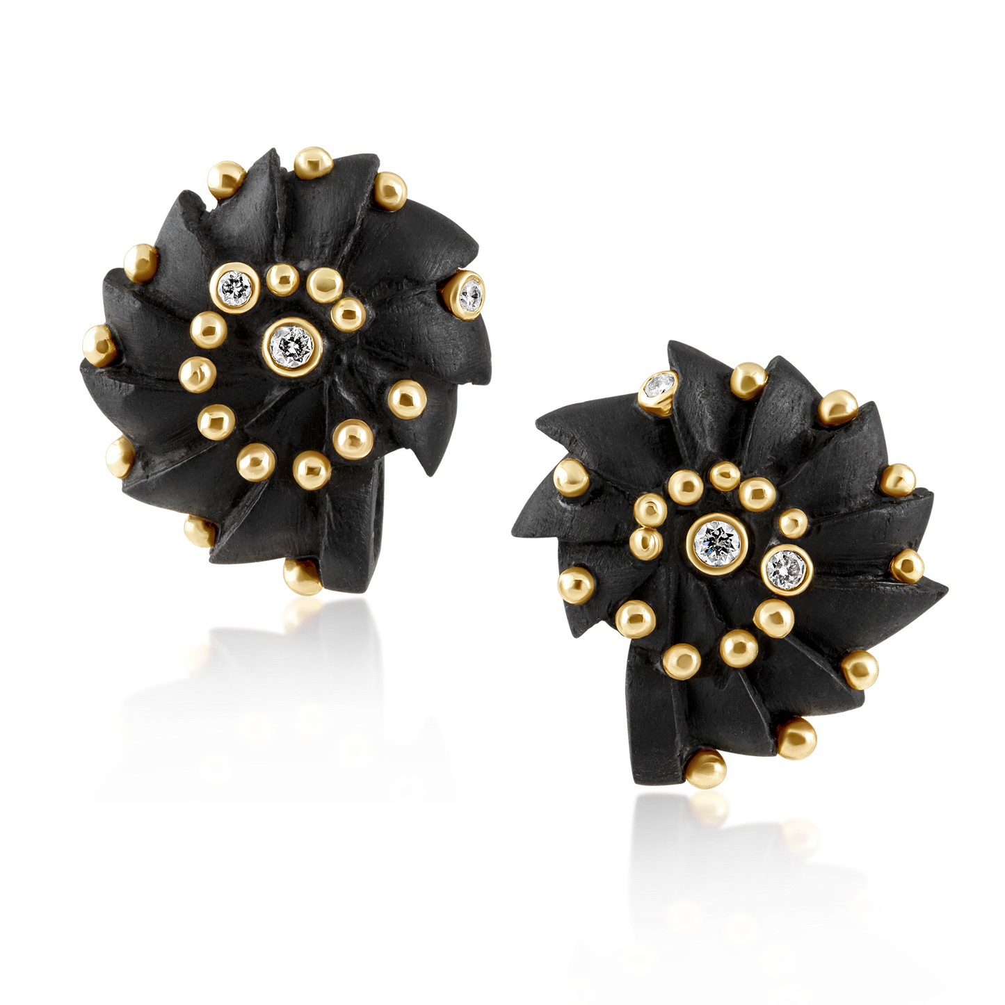 Ebony Carved Wood Ammonite Earrings