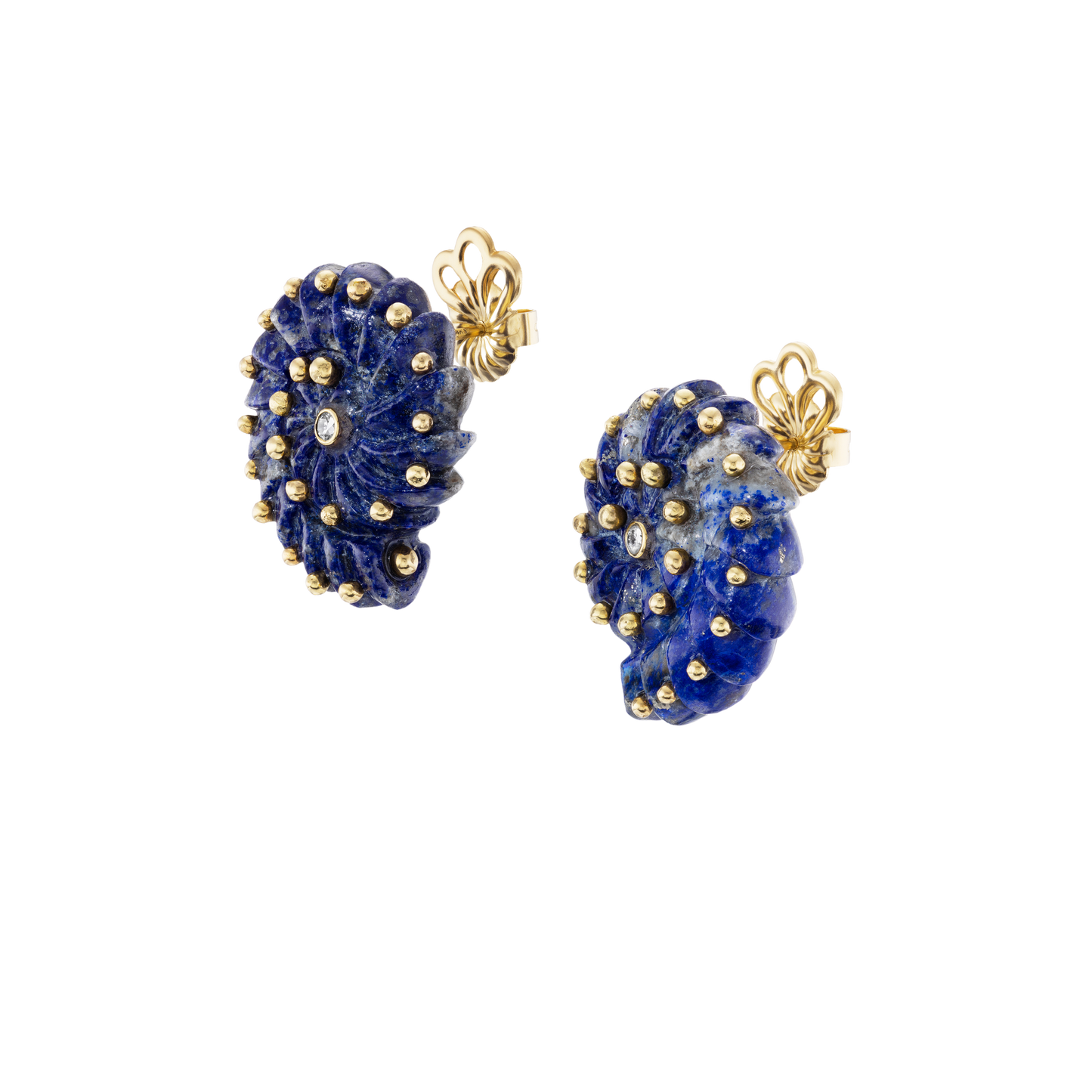 Carved Lapis Lazuli Ammonite Earrings