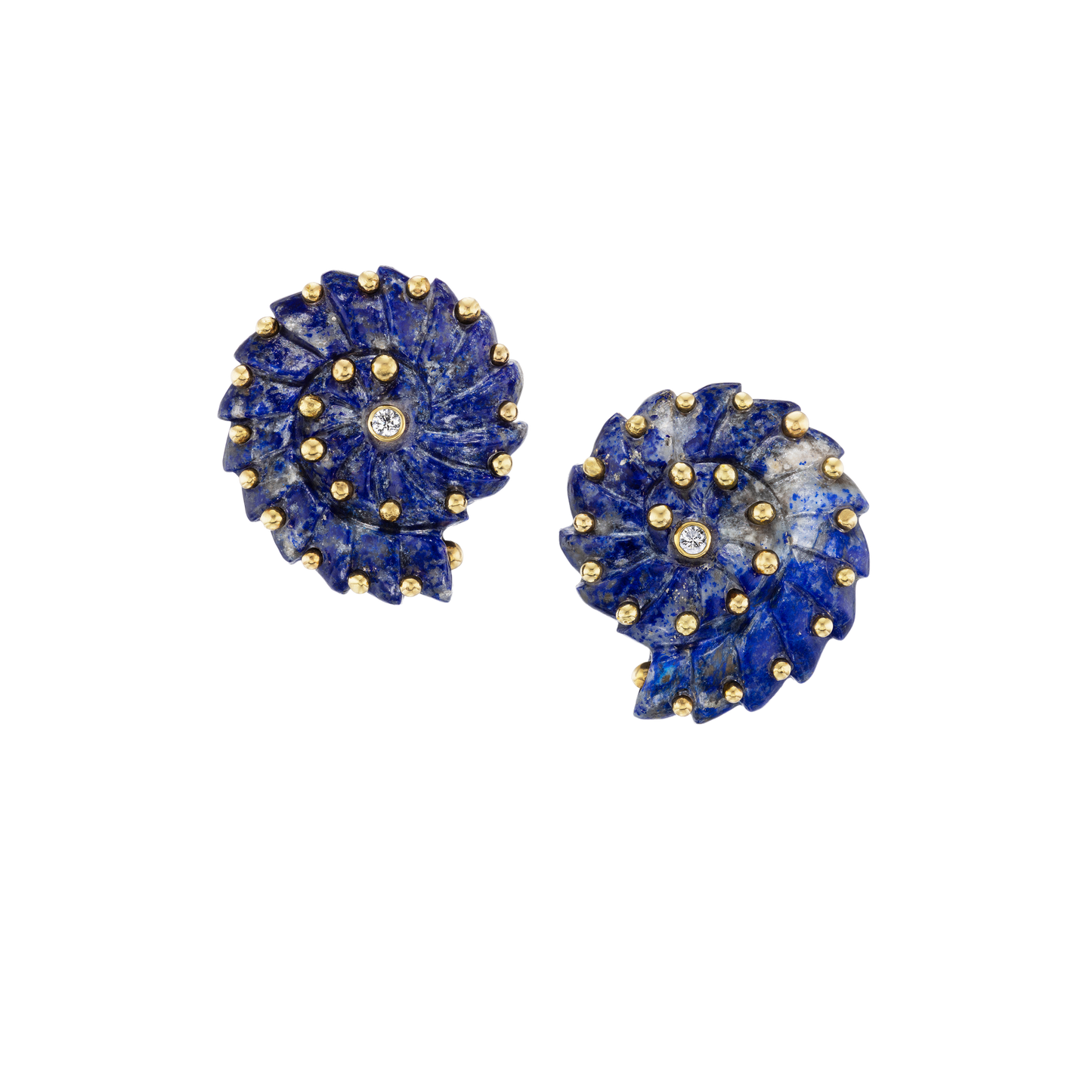 Carved Lapis Lazuli Ammonite Earrings