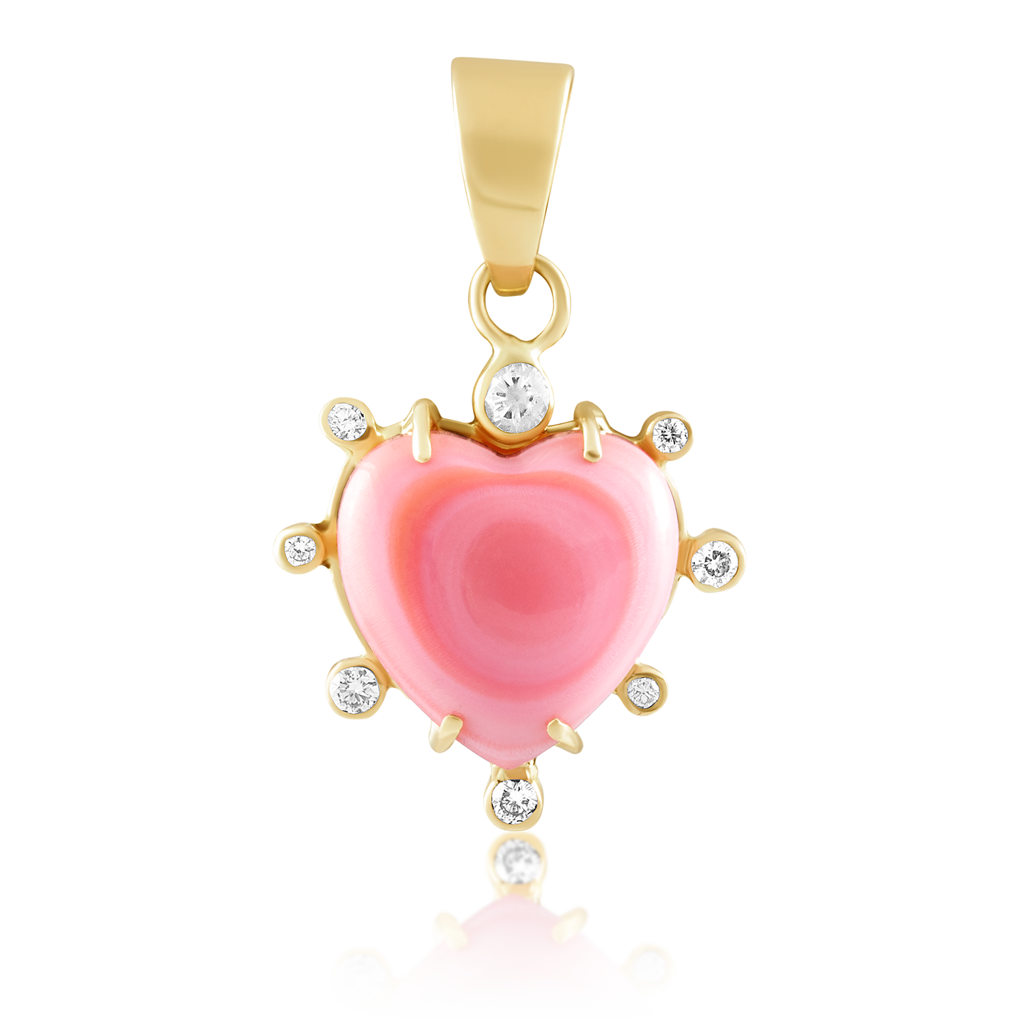 Pink Conch Shell Heart Pendant with Halo