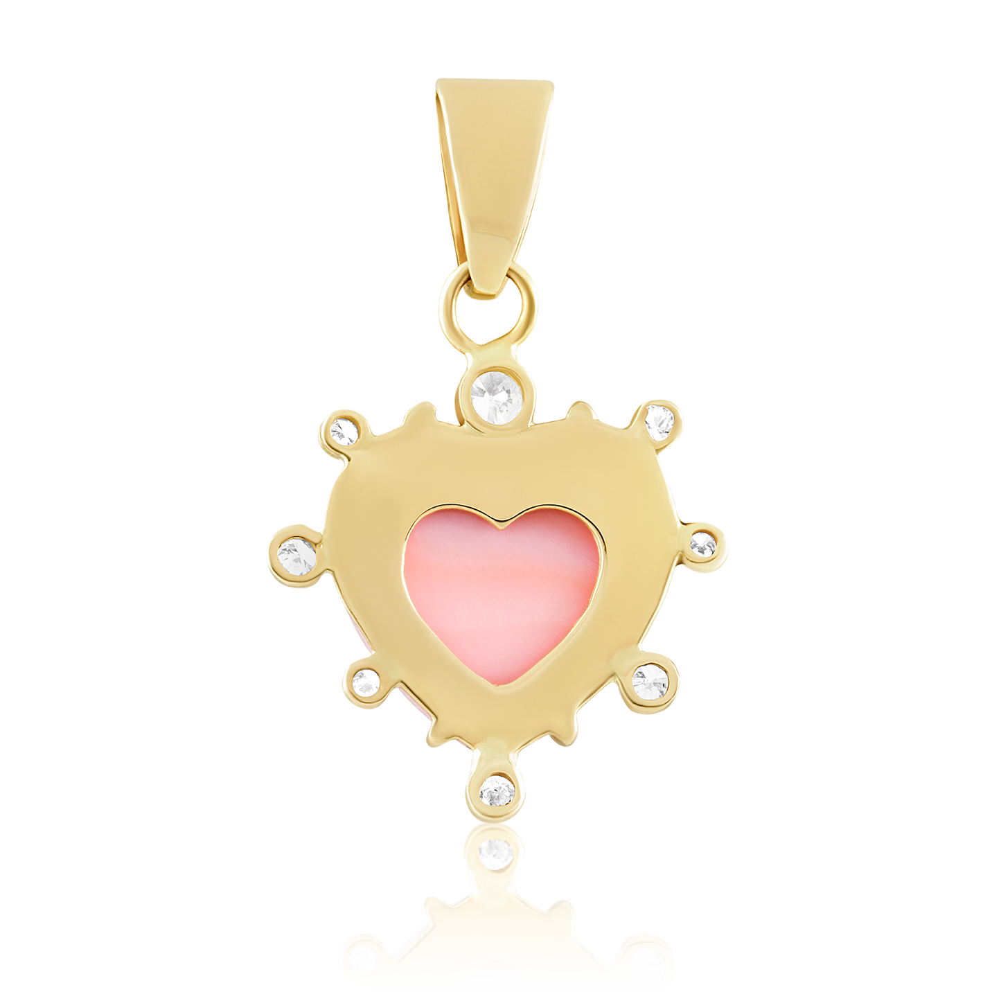 Pink Conch Shell Heart Pendant with Halo
