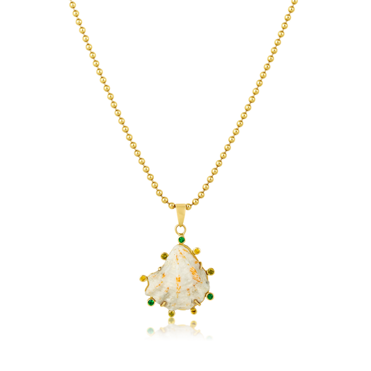 White Kitten's Paw Pendant with Green Halo