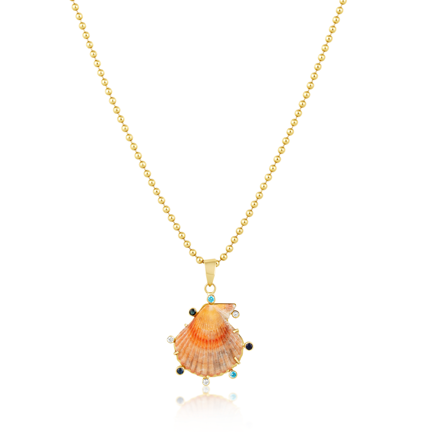 Orange/Pink Shell Pendant with Blue Halo