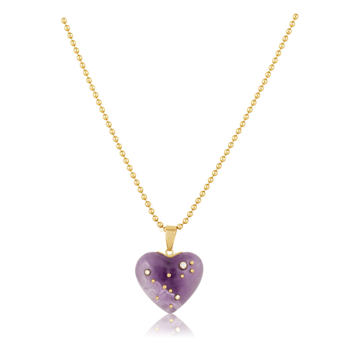 Amethyst Carved Studded Heart Pendant
