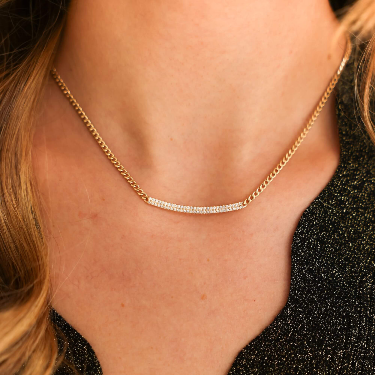 Sylvie Rose Cuban Chain Long Bar Necklace