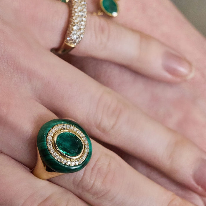 Wisdom Stone Ring - Malachite + Emerald