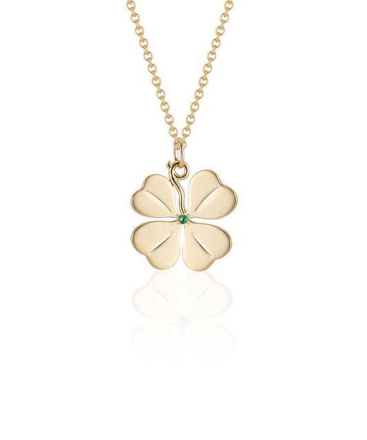 Medium Four Leaf Clover Pendant with Emerald