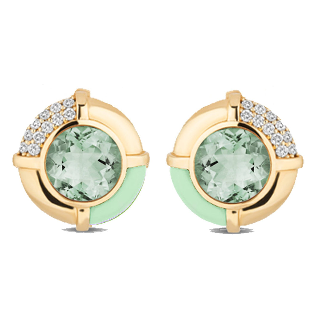 Touch of Spice Button Studs - Prasolite with Mint Opal & Diamonds