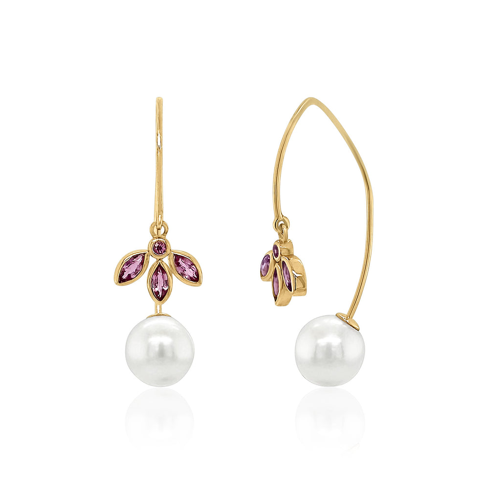 Petal Drop Earrings with Pearls and Pink Sapphires