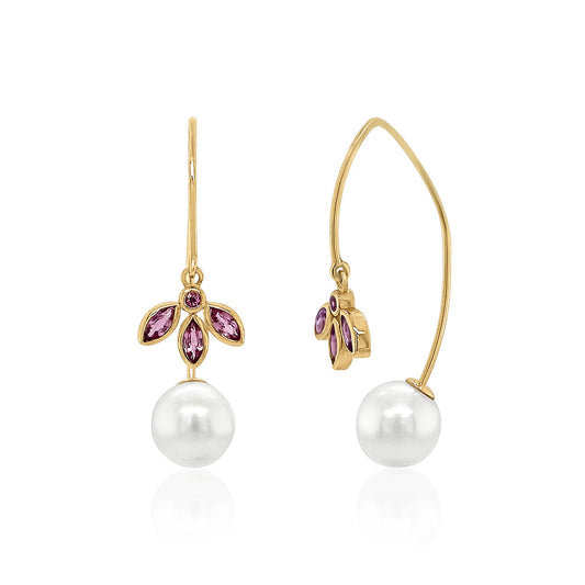 Petal Drop Earrings with Pearls and Pink Sapphires