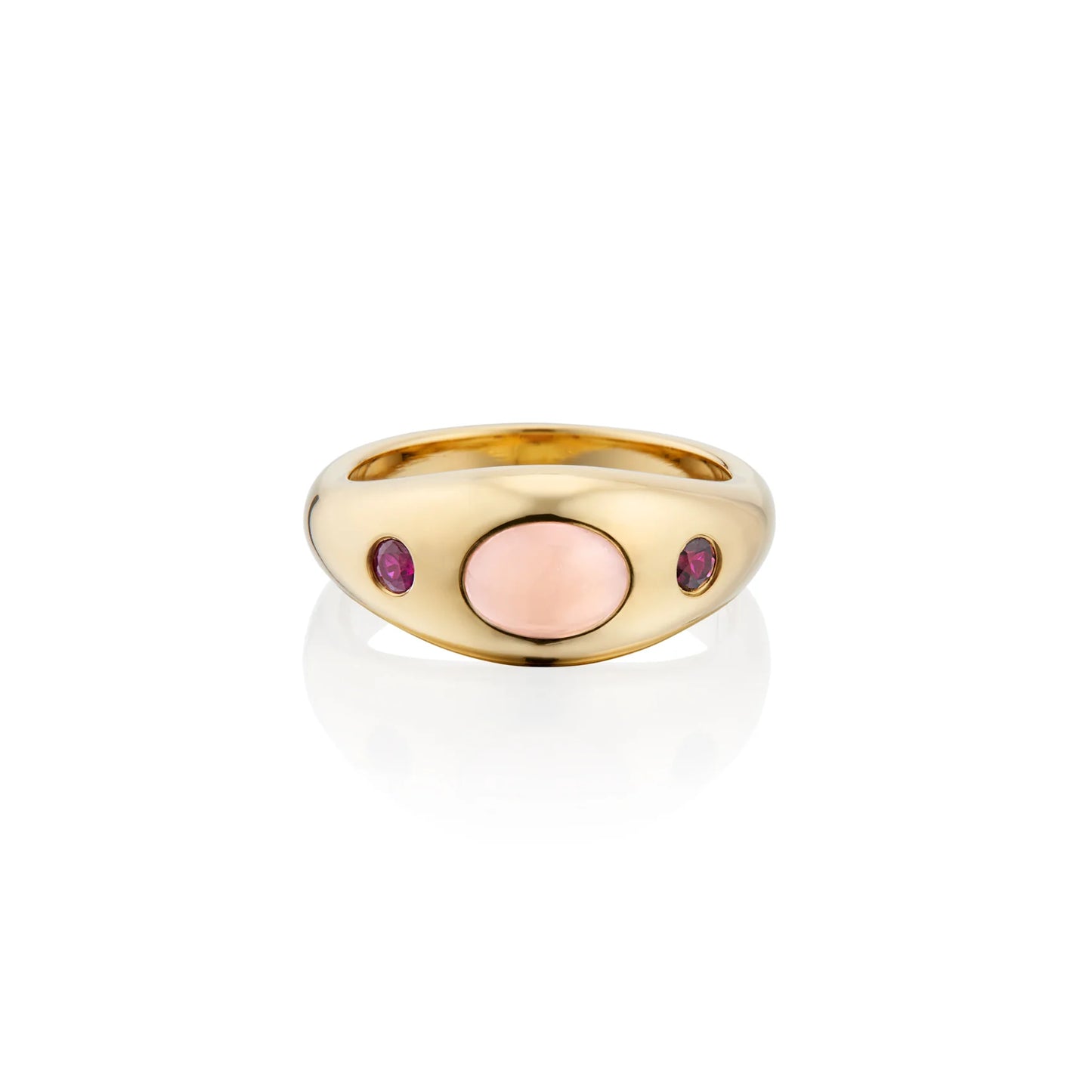 Classic Gemstone Signet Ring with Pink Opal and Rubies