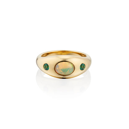 Classic Gemstone Signet Ring with Opal and Emeralds