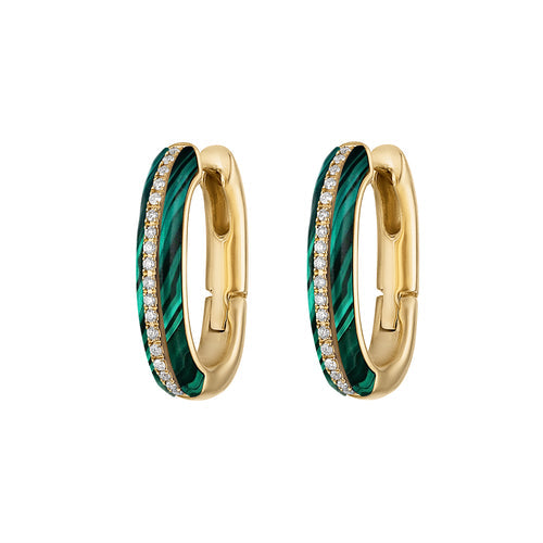 Stoned Elongated Huggie - Malachite
