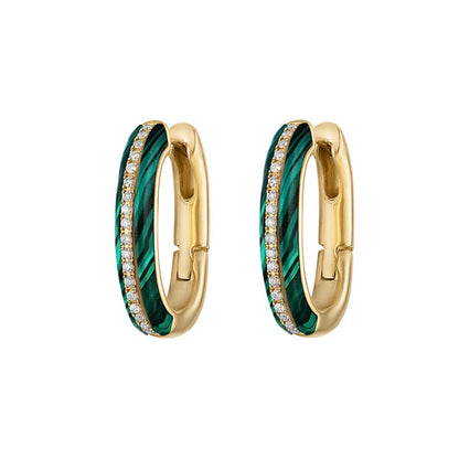 Stoned Elongated Huggie - Malachite