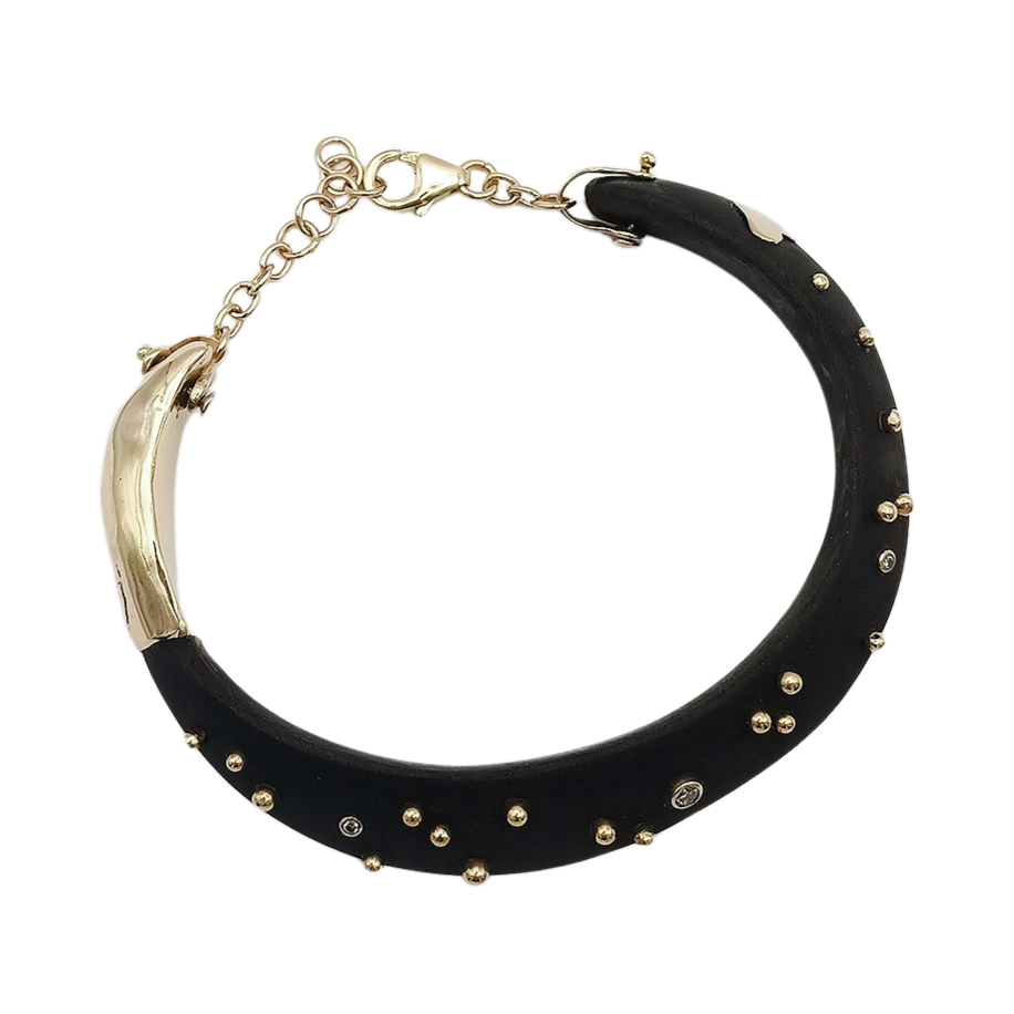 Diamond + Gold Ball Ebony Bracelet