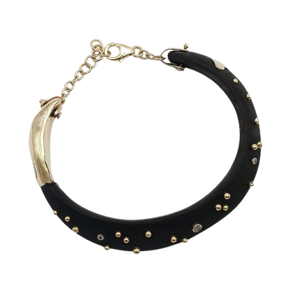 Diamond + Gold Ball Ebony Bracelet