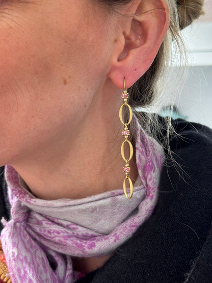 Oval Link Earrings - Pink Tourmaline