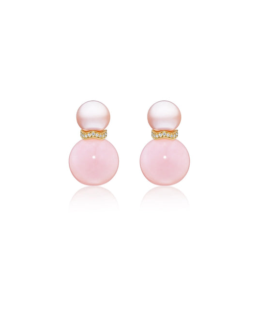 Large Ric Rac Bead Earrings with Pink FW Pearl and Pink Opal